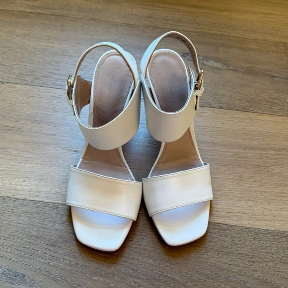 Stuart Weitzman White Leather Heeled Sandals - Picture 2 of 4